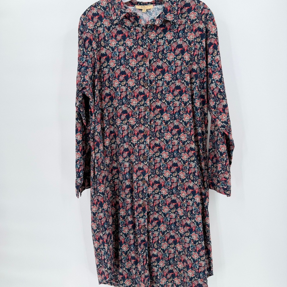 IPEKCI OTANTIK Paisley Shirt Dress Size 3 Small Long Sleeve Button Front